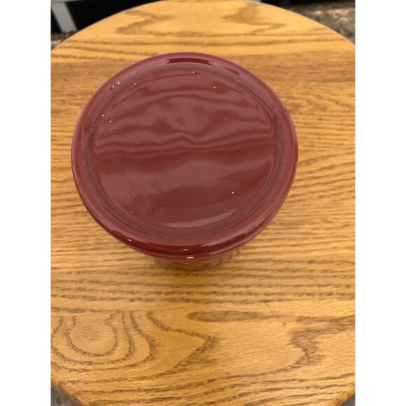 Longaberger Pottery Woven Traditions Paprika Red Pink 4” Crock With Lid - Picture 2 of 5